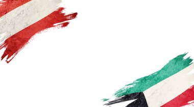 Beyaz Arkaplanda Avusturya ve Kuveyt Bayrakları